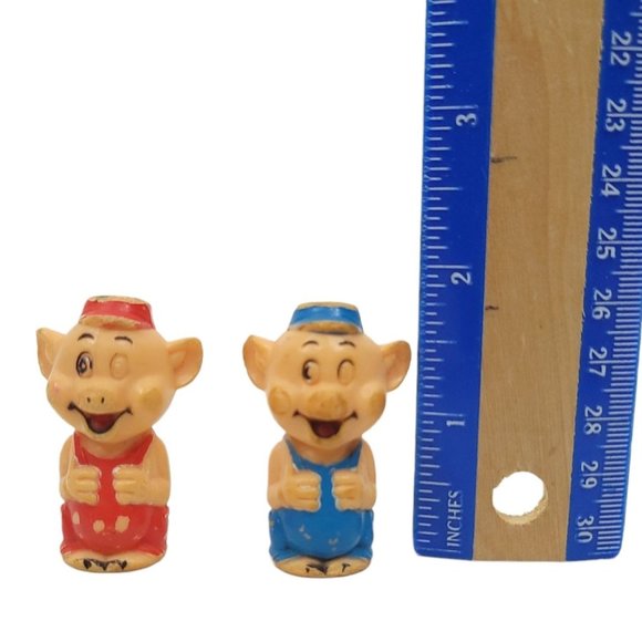 Vintage Walt Disney Three Little Pigs Pencil Toppers 2 FIGURES ONLY Blue Red - Picture 12 of 13